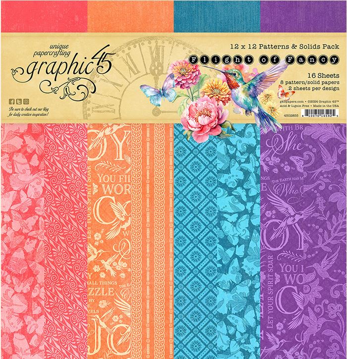 PRE-ORDER: Graphic 45 Flight of Fancy 12x12 Patterns & Solids Pack