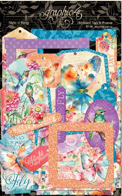 PRE-ORDER: Graphic 45 Flight of Fancy Chipboard Tags & Frames