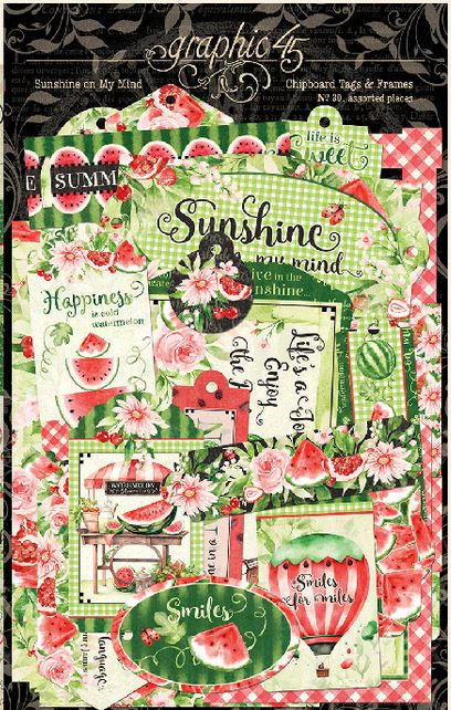 PRE-ORDER: Graphic 45 Sunshine on my Mind Chipboard Tags & Frames
