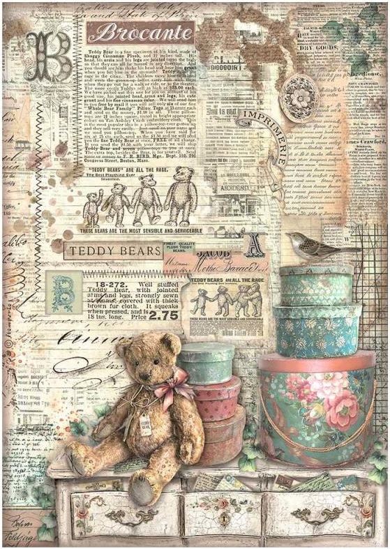 Stamperia Brocante Antiques A4 Rice Paper - Teddy Bears (DFSA4854)