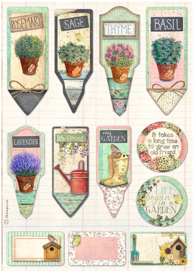 Stamperia Garden A4 Rice Paper - Tags & Labels (DFSA4869)