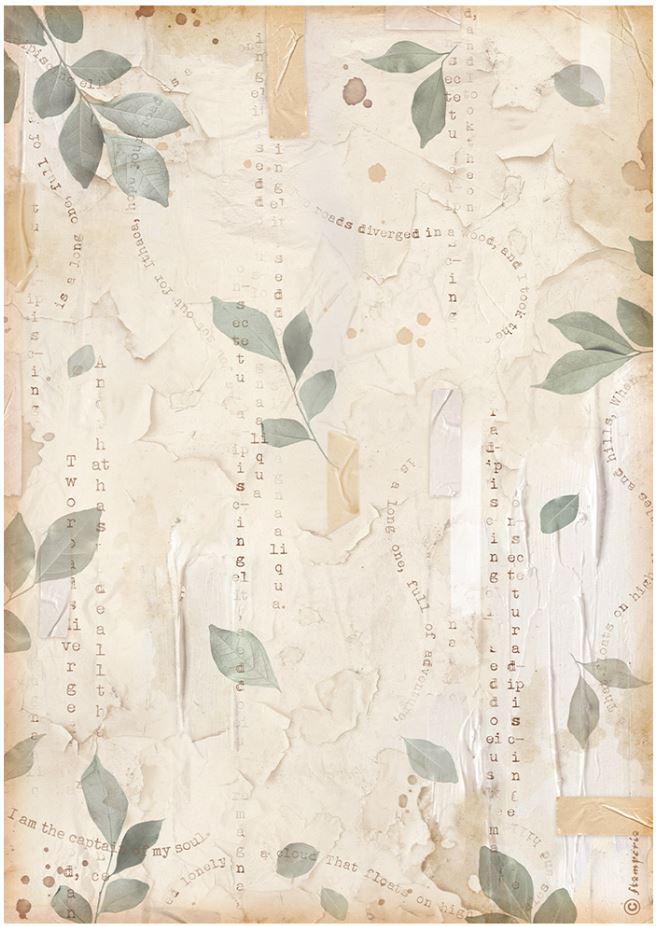 Stamperia Create Happiness Secret Diary A4 Rice Paper - Leaves (DFSA4866)