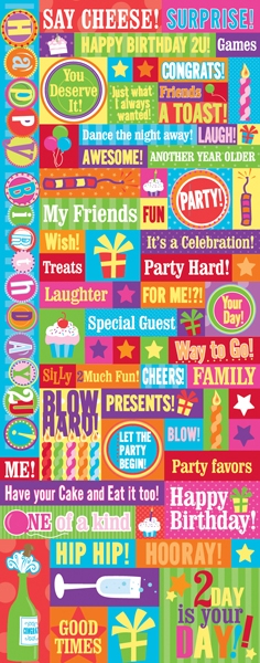 Happy Birthday 2 U! Words & Phrases Embossed Stickers