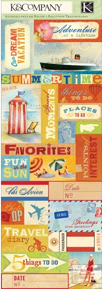 K & Co Around the World - Labels and Words Embossed Stickers