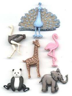 Dress It Up Buttons - Feathers & Fur, Zoo and Safari