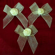 Organdy Sheer Bow with Satin Rose - Yellow 