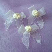 Organdy Sheer Bow with Satin Rose - Cream 