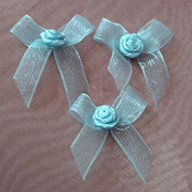 Organdy Sheer Bow with Satin Rose - Sky Blue 