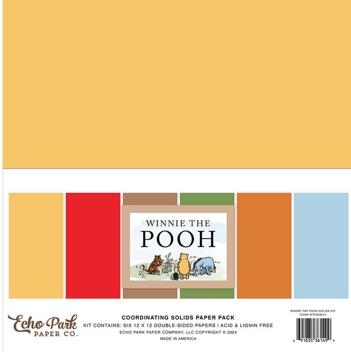 Echo Park Winnie The Pooh 12x12 Inch Coordinating Solids Paper Pack