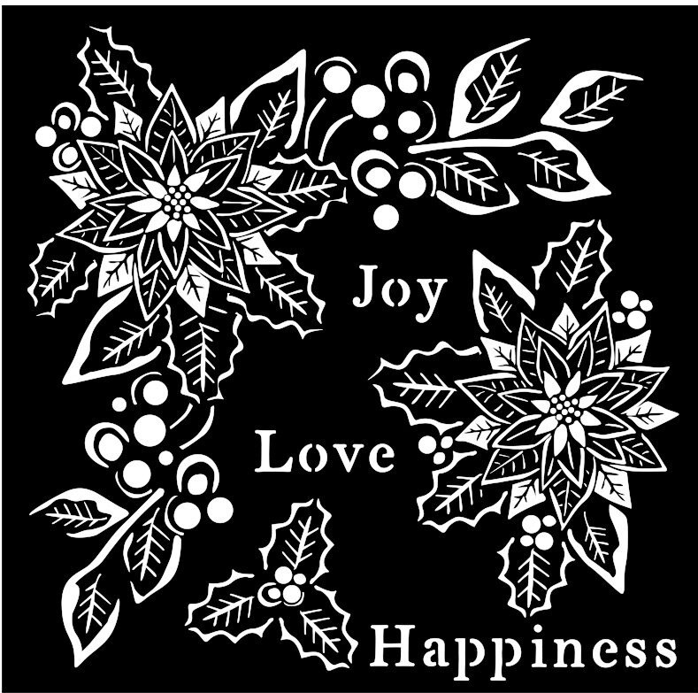 Stamperia Thick Stencil 18x18cm Christmas Joy, Love, Happiness (KSTDQ89)