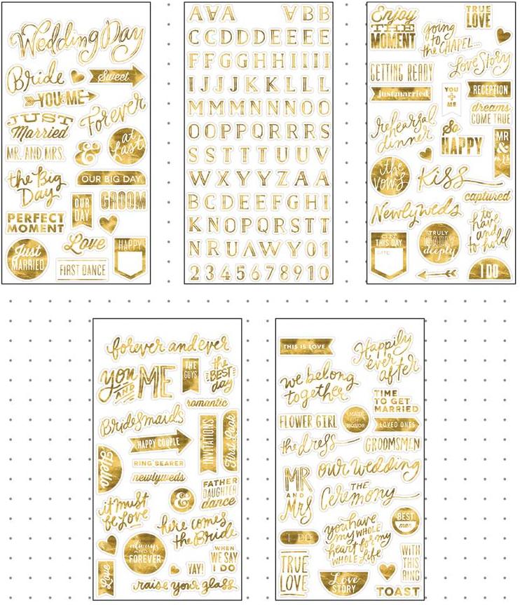 MAMBI Pocket Pages Clear Stickers Wedding Day 5 Sheets/Pkg (GOLD FOIL) (PPS-46)