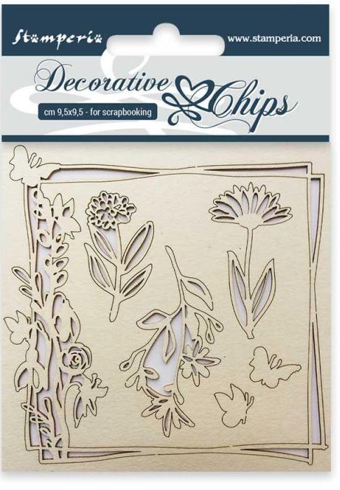 Stamperia Decorative Chips FLOWERS & BUTTERFLY (SCB01)