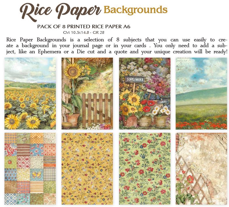 Stamperia Selection 8 Rice paper A6 backgrounds - Sunflower Art (DFSAK6004)