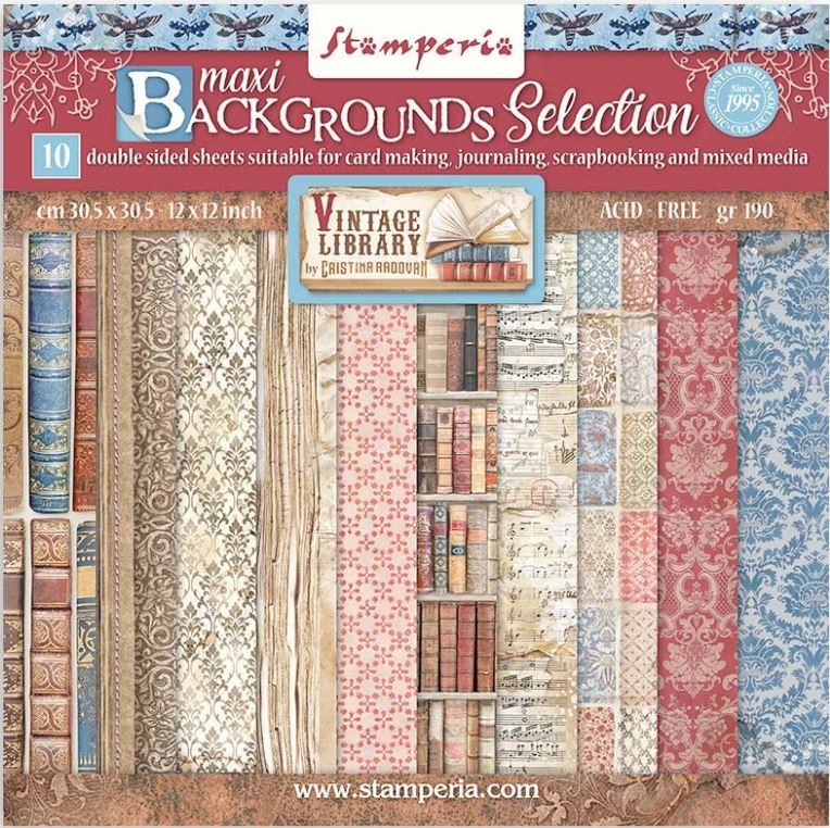Stamperia Vintage Library 12x12 Paper Pack BACKGROUND SELECTION