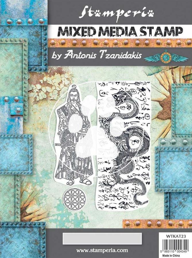 Stamperia  *** Mixed Media Stamp cm 15x20 Sir Vagabond in Japan writings WTKAT19