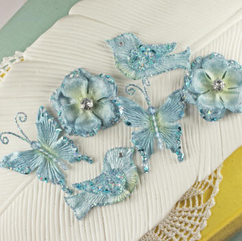 Prima Melody Velvet Flowers, Butterflies, Birds - Blue