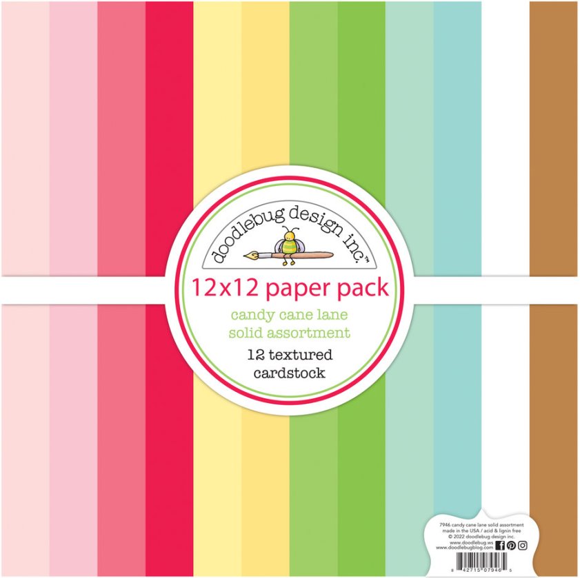 Doodlebug Design Candy Cane Lane 12x12 Inch Textured Cardstock Solid Paper Pack (7946)