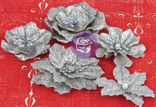 Prima Holiday Jubilee - Silver Glittered Christmas Flowers