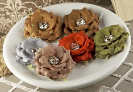 Prima Solitare Fabric Flowers With Gems - Moss