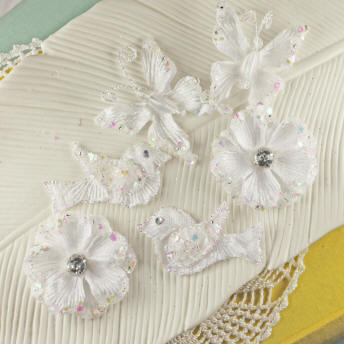 Prima Melody Velvet Flowers, Butterflies, Birds - White