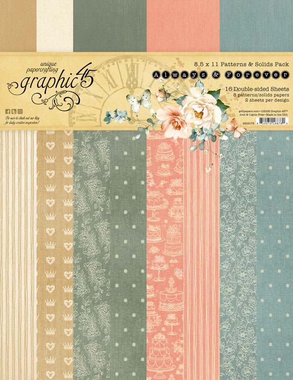 Graphic 45 Always & Forever 8.5x11 Inch Patterns & Solids Pack