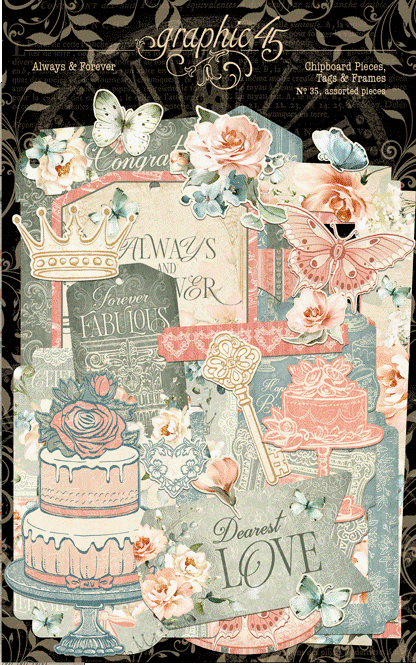 Graphic 45 Always & Forever Chipboard Pieces, Tags & Frames