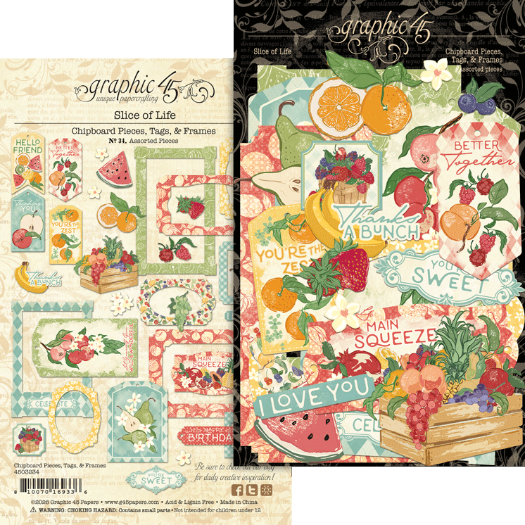 Graphic 45 Slice of Life Chipboard Pieces, Tags & Frames 