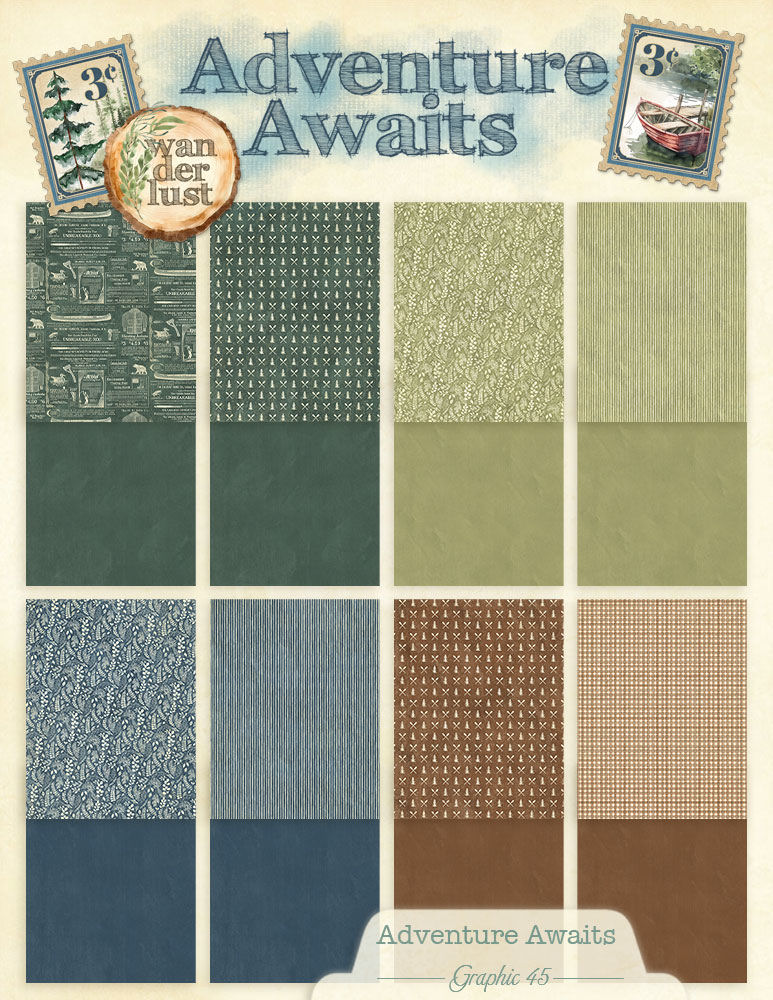 Graphic 45 Adventure Awaits 8,5x11 Inch Patterns & Solids Pack