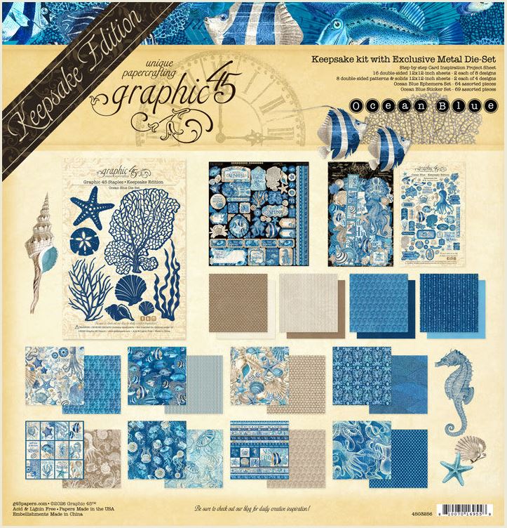 Graphic 45 Ocean Blue Keepsake Kit with Exclusive Metal Die-Set (4503256) 
