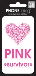 Phone Bling Stickers - Ribbon Heart Pink Survivor (BCA) 