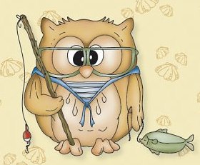 LeCreatief Clear Stamps - Owl Popco as fisherman
