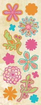 K&Co Urban Rhapsody Glitter-Covered Flowers Adhesive Chipboard 