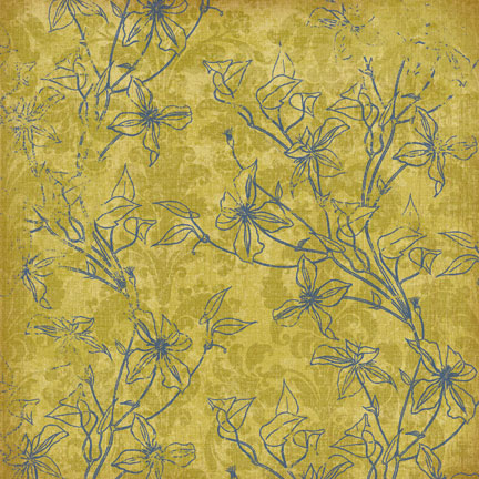 K&Co Blue Awning Paper - Green Floral Damask 