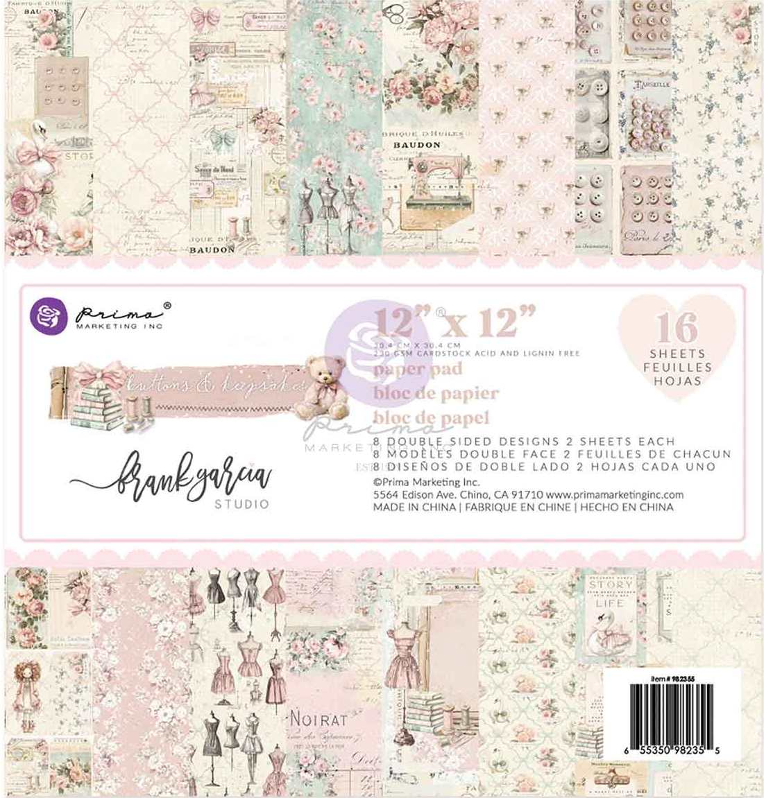 Prima Marketing Buttons & Keepsakes 12x12 Inch Paper Pad