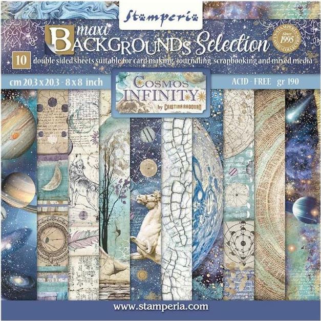 PRE-ORDER: Stamperia 8x8 Paper Packs - COSMOS INFINITY BACKGROUND SELECTION