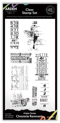 Arden Creative Maker Series 4x8 Inch Clear Stamp Set Chronicle Remnants (ACSCS0031)