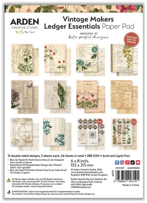 Arden Creative Vintage Makers Ledger Essentials 6x8 Inch Paper Pad 