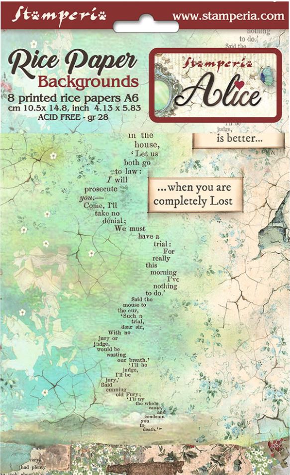 Stamperia Alice Forever A6 Rice Paper Background Set (8 assorted sheets)
