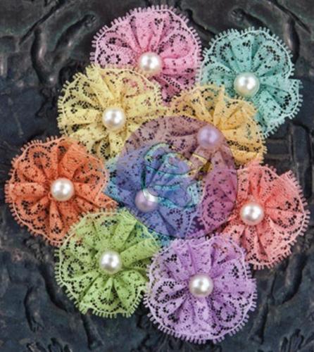 Prima Adelynn Fabric Lace Flowers W/Pearls ABLAZE (74727)