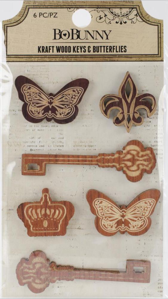 Bo Bunny Kraft Wood Shapes Keys & Butterflies