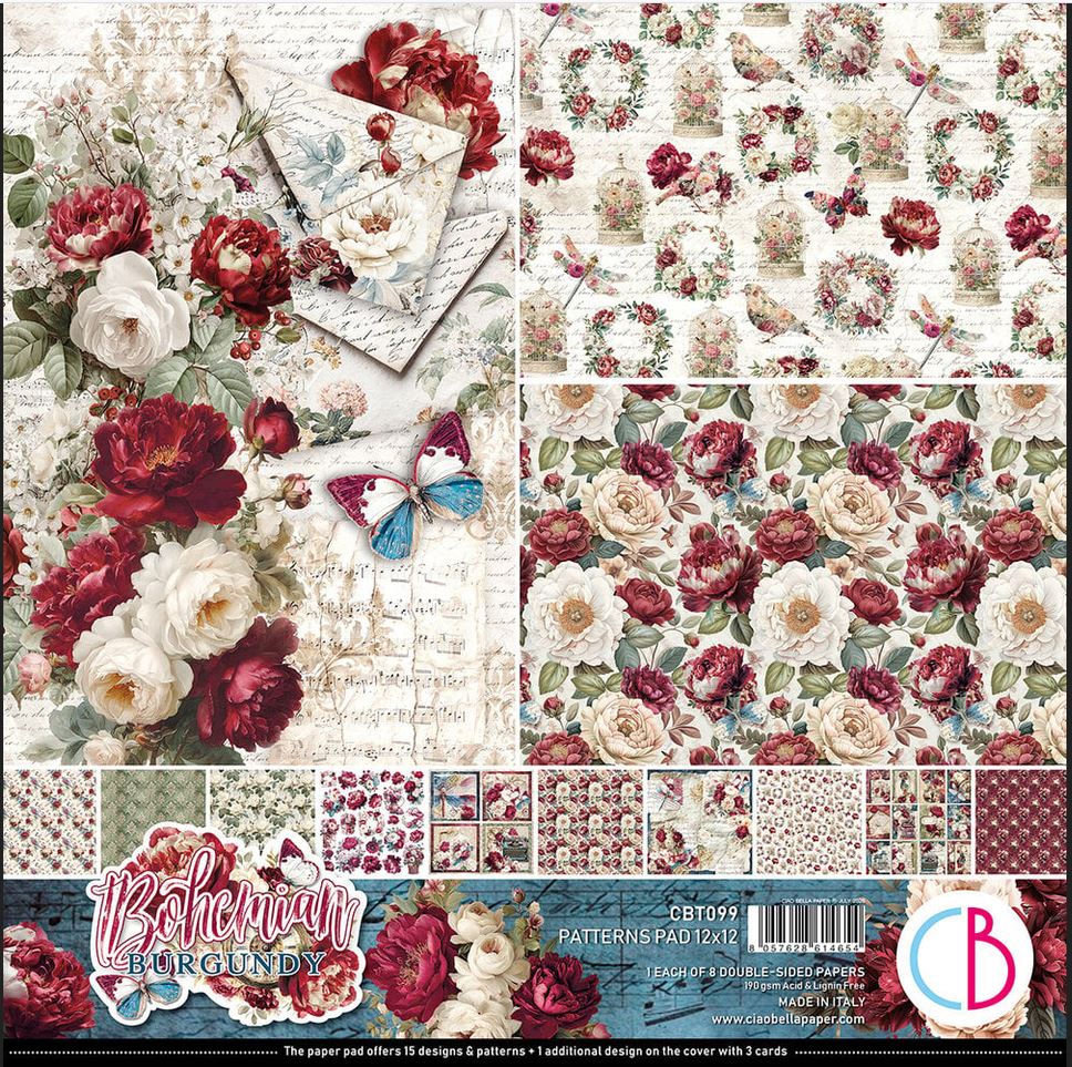 Ciao bella Bohemian Burgundy 12x12 Inch Patterns Pad (CBT099)