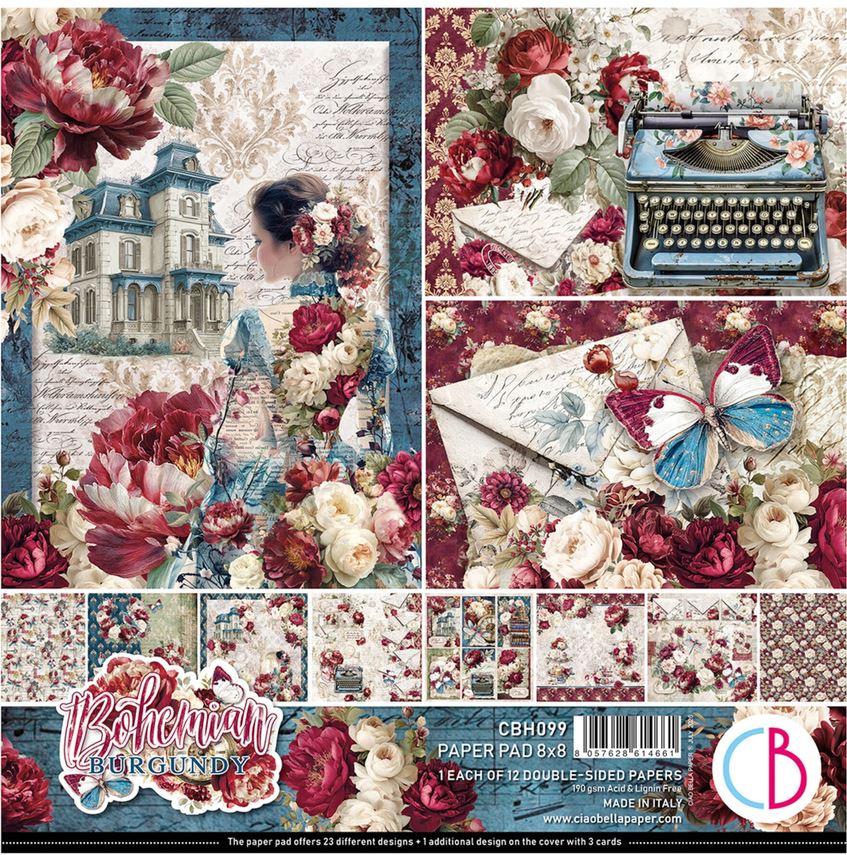 Ciao Bella Bohemian Burgundy 8x8 Inch Paper Pad