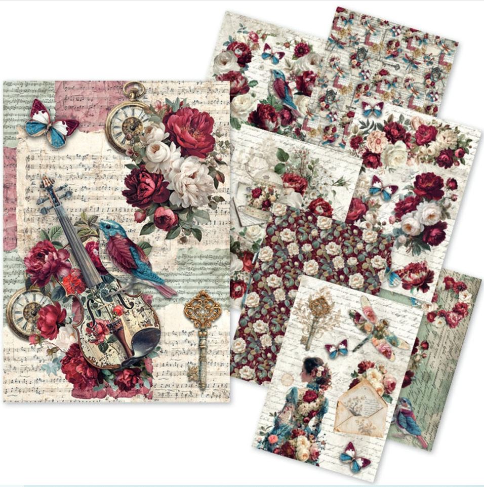 Ciao Bella Bohemian Burgundy A5 Rice Paper Mixed (8pcs) (CBRS046)