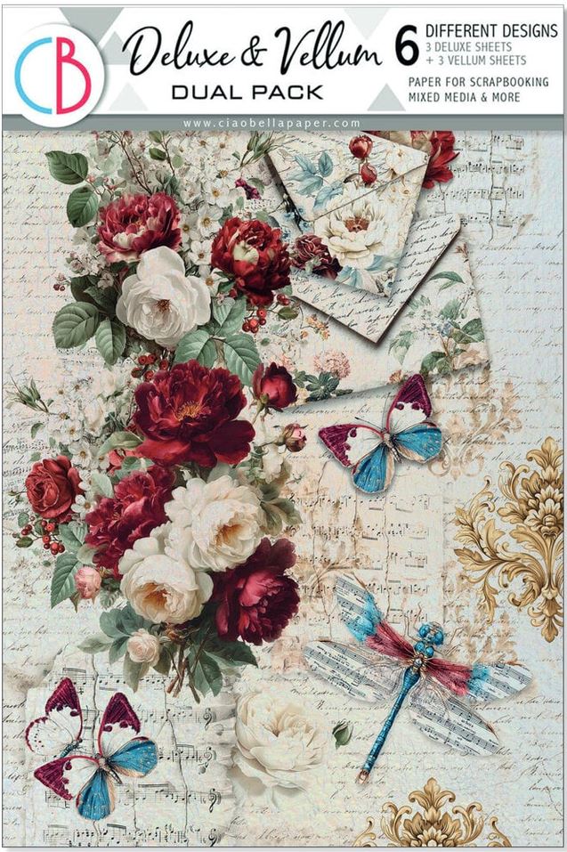 Ciao Bella Bohemian Burgundy A4 Deluxe Paper Silver & Vellum Dual Pack Mixed (6pcs) (CBX012)