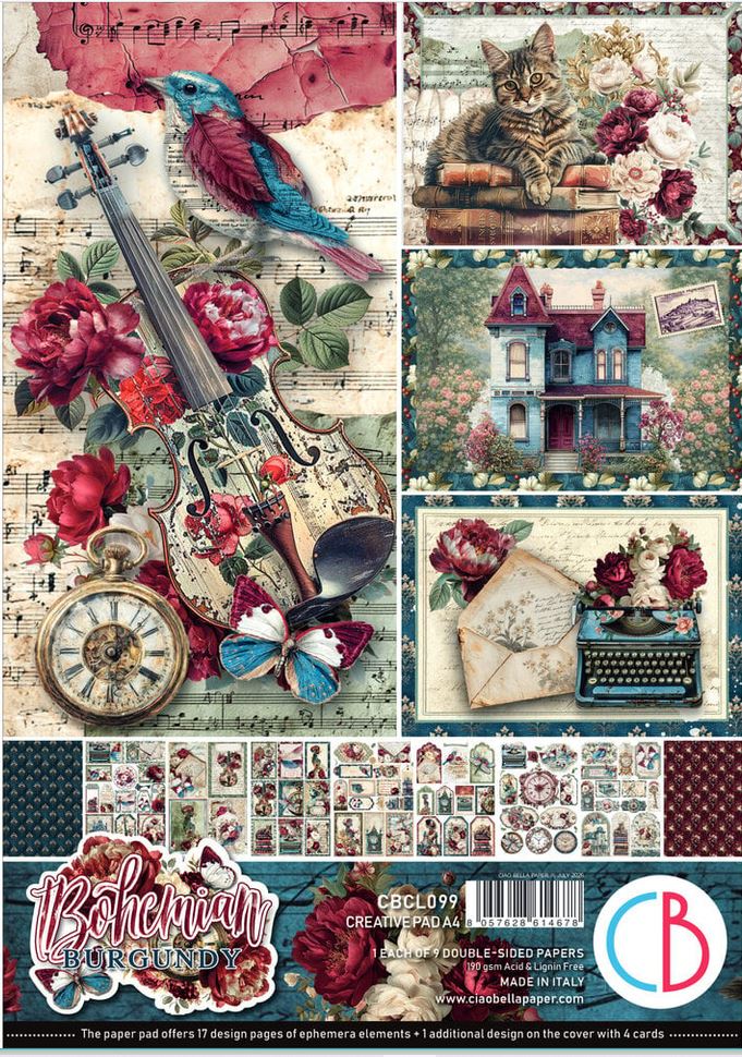 Ciao Bella Bohemian Burgundy A4 Creative Pad