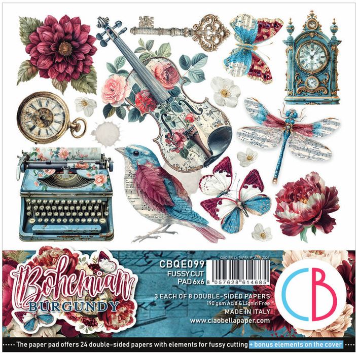 Ciao Bella Bohemian Burgundy 6x6 Inch Fussy Cut Pad