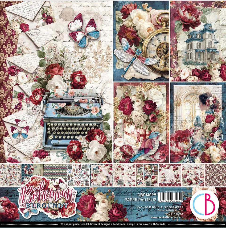 Ciao Bella ohemian Burgundy 12x12 Inch Paper Pad (CBPM099)