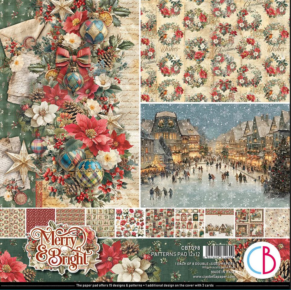 Cia Bella Merry & Bright 12x12 Inch Patterns Pad  (CBT098)