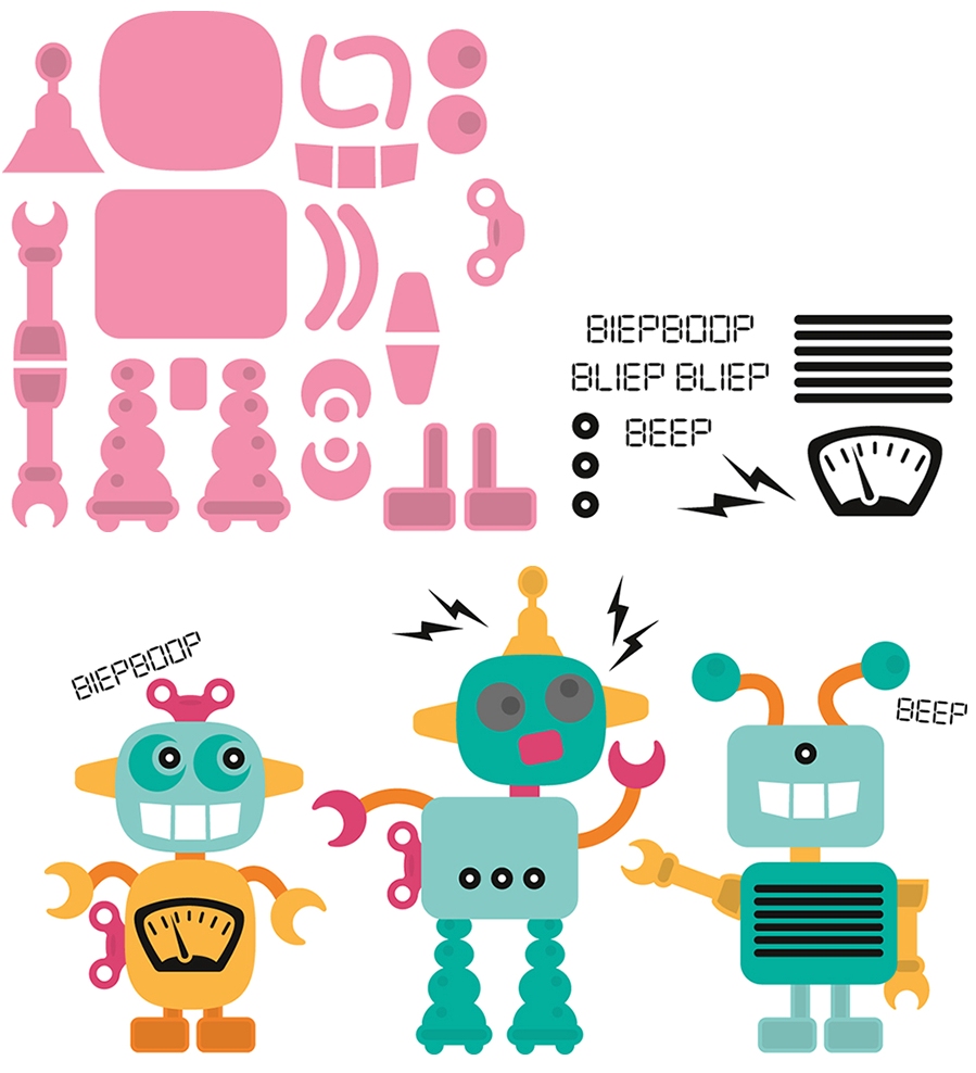 Marianne Design Collectables Dies & Stamps - Robots (COL1403)