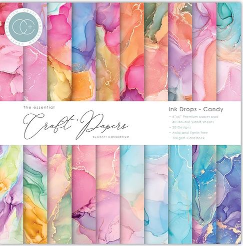 Craft Consortium Essential Craft Papers - Ink Drops - Candy (6x6)